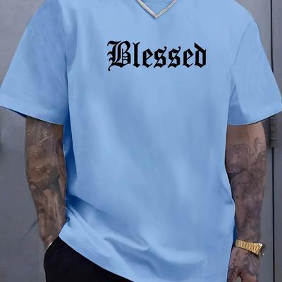 Herren Sommer Baumwolle Modisch Lässig Locker Gesegneter Briefmuster Aufdruck Sport T-Shirt Kurzarm