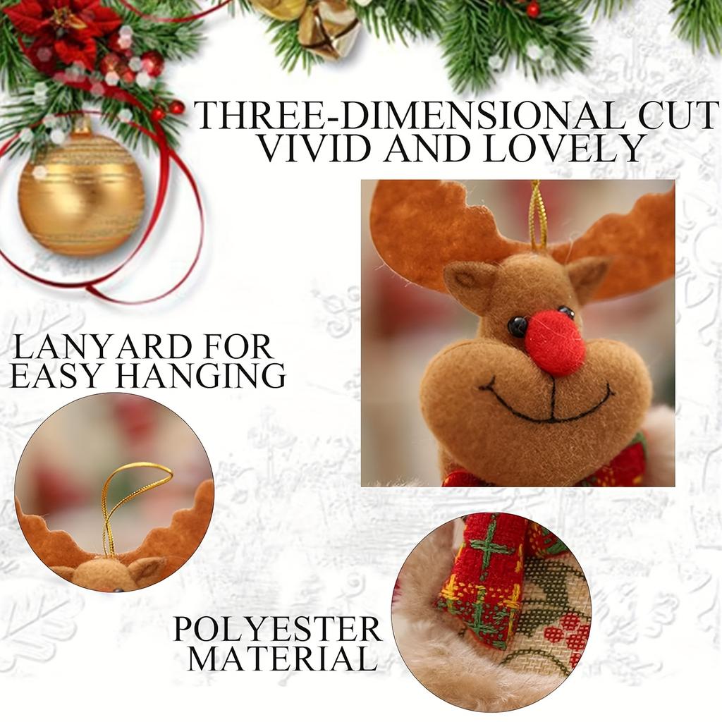 4pcs Christmas Tree Ornament Set Santa, Snowman, Reindeer, Bear Designs Festive Hanging Decorations for Holiday Party,Polyester,Holiday Pendant Decor
