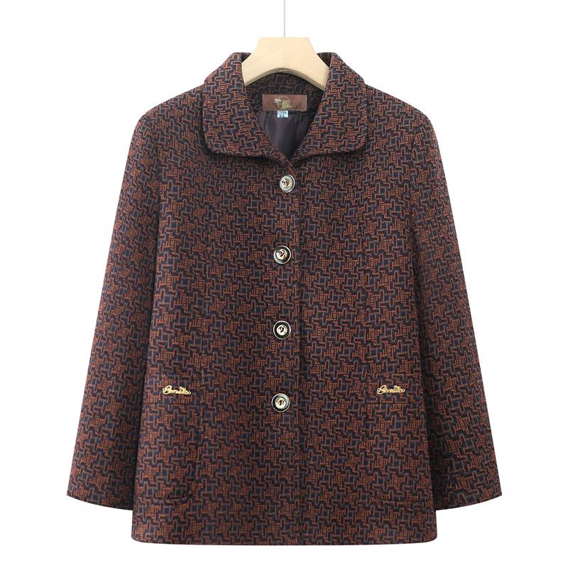 

Весенний свободный кардиган бабушки: Женский пожилой топ с лацканами для мамы - Новая сезонная верхняя одежда 3XL (125-135 jin) кофейный