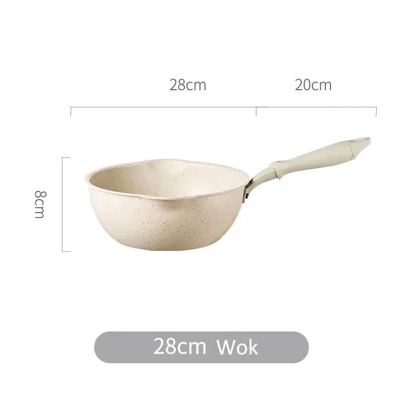 Bodenstarker Maifan-Stein Wok Antihaftbeschichtete Pfannen Bratpfanne mit Deckel Haushalts-Wok Kochgeschirr für Induktionsherd Küchenutensilien