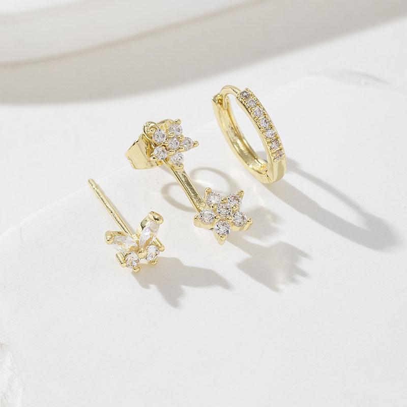 3PCS Exquisite Zircon Hanging Earrings Set For Women Elegant Butterfly Moon Star Drop Dangle Earrings Piercing Jewelry Party Gifts