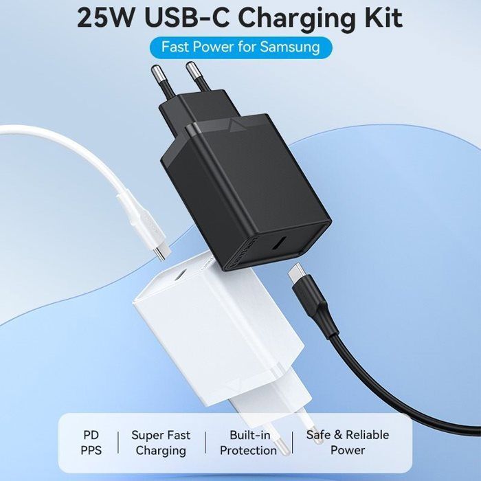 Chargeur Mural USB-C - VENTION - 25W - Charge Rapide - Câble 1,5m - Protection Surtensions