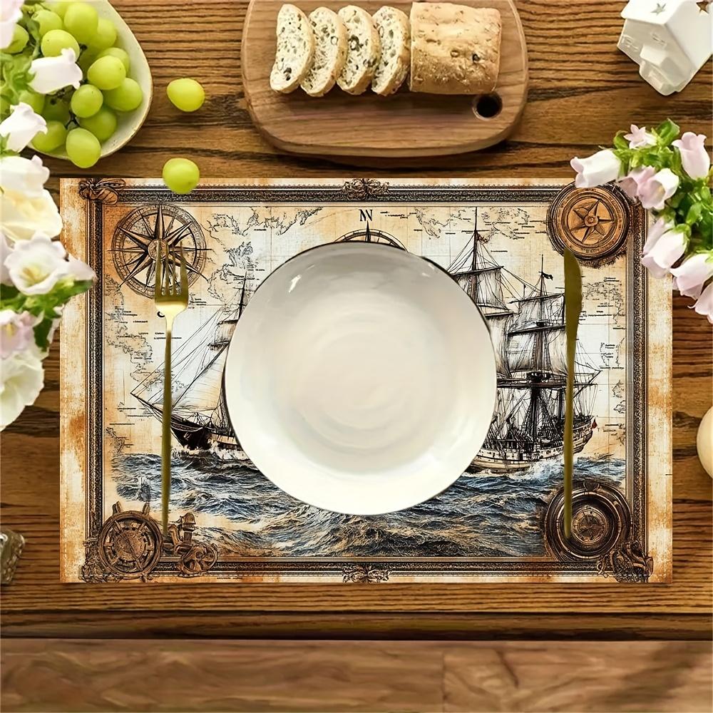 4pcs Set of Nautical Themed Placemats, Perfect for Dining and Coffee Tables, Home Decor & Kitchen Restaurant Party Decoration, Tableware 12x18 Inches
