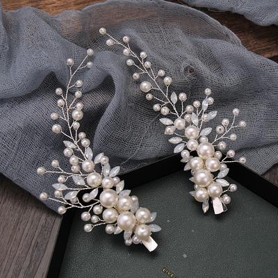 Bridal Crystal Pearl Headhand Flower Hair Clip Floral Style Barrette Bride Hair Jewelry Bridesmaid Wedding Hairbands Accessories