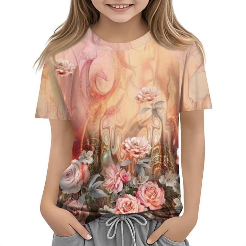 Children's Casual Versatile Pattern Children's Women's Short Sleeved Round Neck T-shirt