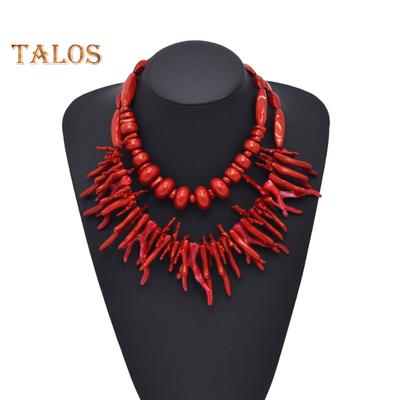 Conjunto de 2 unidades de collar para mujer, Coral de imitación apilable, cuentas de arroz bohemias, longitud ajustable, joyería lisa para vacaciones en la playa