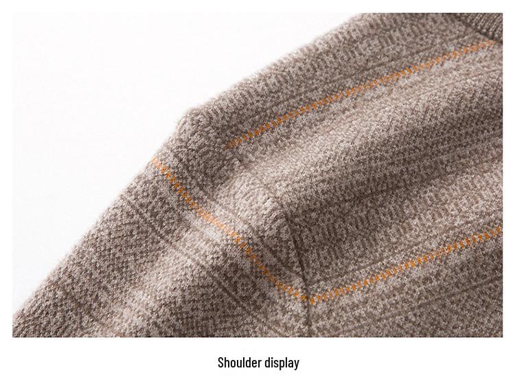 Men's 100% Pure Cashmere Thickened Fleece-Lined Winter Sweater - Solid Color, Round Neck, for Middle-Aged.