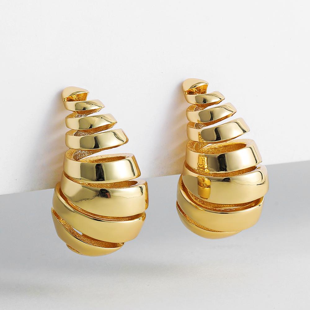Vintage Chunky Dome Drop Earrings For Women Gold Plated Stainless Steel Thick Teardrop Earring Statement Wedding Zircon Gifts