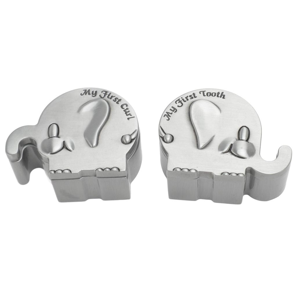 2 Pack Small Keepsake Box Elephant Shape Storage Container Metal Collection Box for Infant Tooth