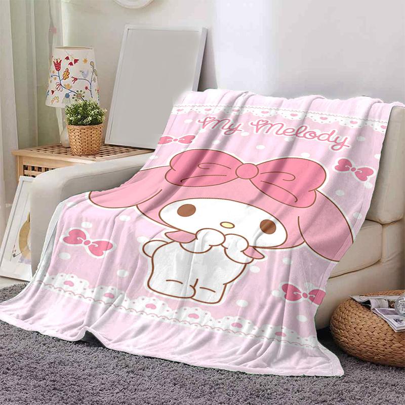 1pc My Melody Cute Pink Bow Wallpaper Blanket, Seasonal Home Decorative Throw for Room, Gift Idea for Friend, Living Room, Travel, Camping, Car Blanke