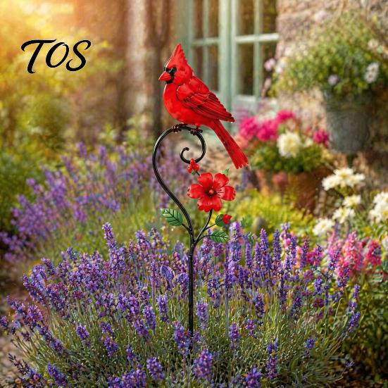 Decorative Yard Signs Red Bird Garden Stake, Metal Art Outdoor Flower And Ornament for Patio Lawn Pathway Memorial Site Decorations