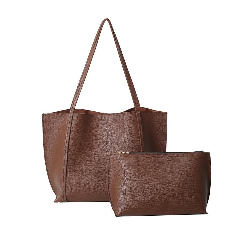 Stylish Retro Pu Tote Bag Set With Large Capacity Dual Color Design For Women