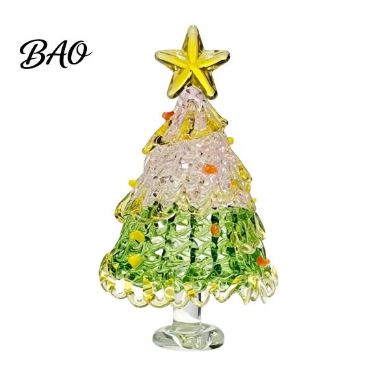 Holiday Desktop Decorations Hand Blown Glass Christmas Tree Figurine, Mini Tabletop Ornaments Xmas Ornament, Handmade Decoration Party Photo Props