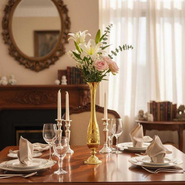 Elegant Engraved Metal Vases Narrow Neck Bud Vases For Flower Arrangements And Living Room Room Styling Wedding Gift