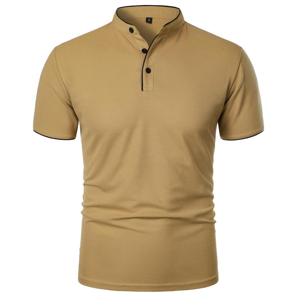 Camiseta casual de manga corta con cuello mao de color liso para hombre