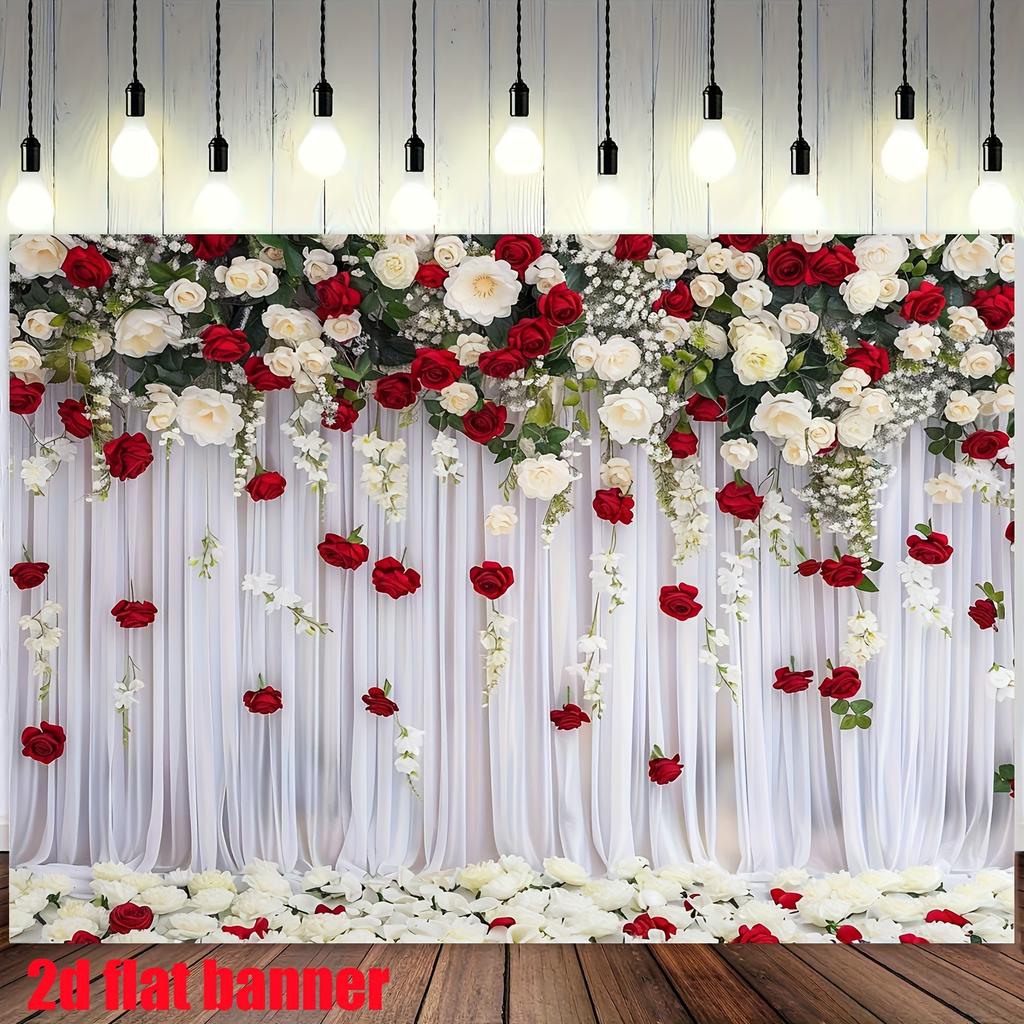 1Pcs Red White Rose Floral Design Scene Decoration Background Wedding Backdrop Decorations For Photo Studio Photo Booth Party