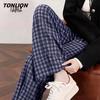 TonLion Women's Plaid Straight-Leg Casual Pants