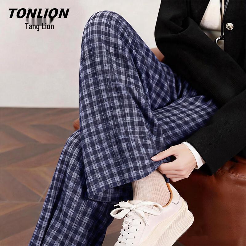 Женские клетчатые прямые повседневные брюки TonLion L