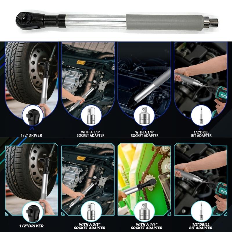 Offset Extension Wrench for Electric Drills 1/2" Offset Extension Wrench Including Socket Adapters for Tight Areas