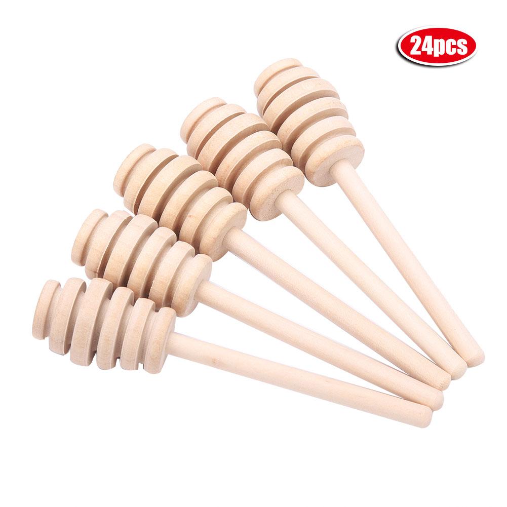 24Pcs/Set Wooden Honey Dripper Stick Server Jam Syrup Drizzler Stirring Rod Kitchen Gadgets For Drizzling Honey Maple Syrup