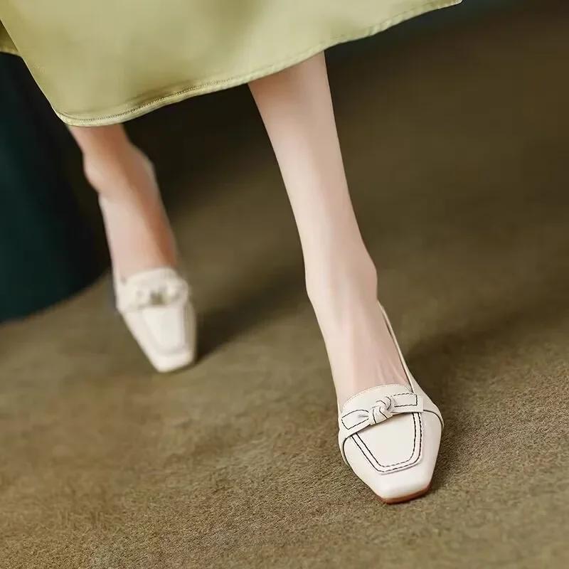 Women Retro Bowknot High Heels Spring Autumn Fashion Elegant Square Toe Stiletto Chunky Heels Pumps Party Dress Casual Shoes