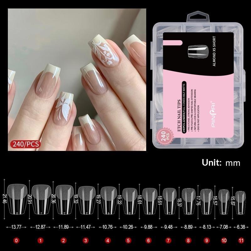 240Pcs/Box Soft Gel Nail Tips, Half Matte Full Coverage Press-On Nail Tips Short Almond False Nails Thin Front End Thick