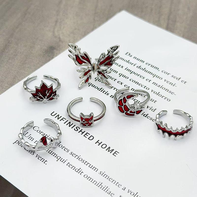 Red Enamel Dripping Oil Natal Year Dark High-End Open Ring Female Light Luxury Mori Niche Design Index Finger Ring