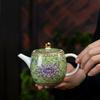 Enamel Color Ceramic Tea Set with Hand-Painted Floral Design, White Porcelain Kung Fu Brewer with Handle