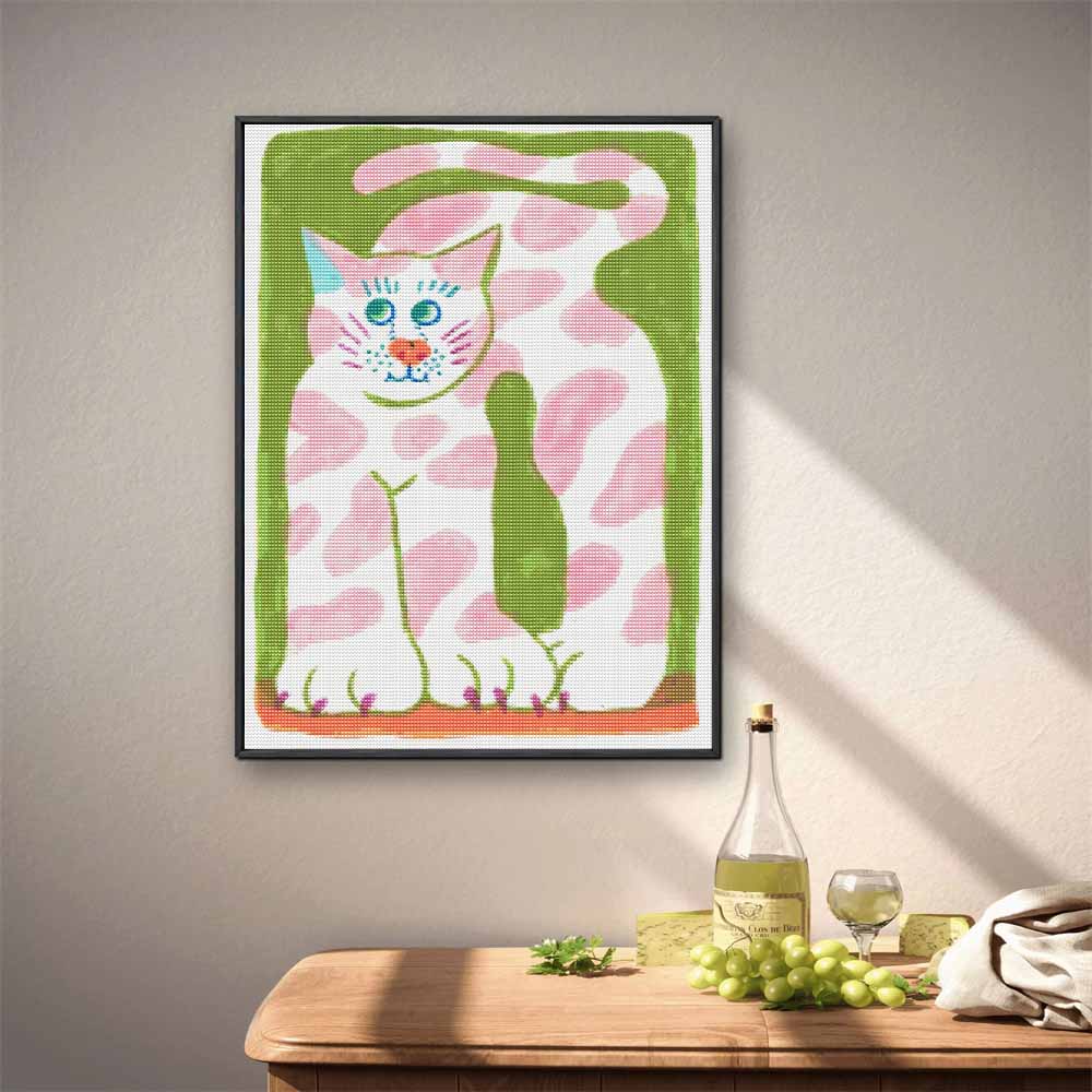 DIY 5D Diamond Art Kit Cute Pink Spotted Cat Pattern Full Drill Canvas Creative Craft for Living Room Decor Wall Art Gift
