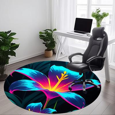 1pc Floral Bloom Office Round Area Rug, Mat Suitable For Office, Under Office Chairs Bedroom Living Room Home Decor, Room Deco