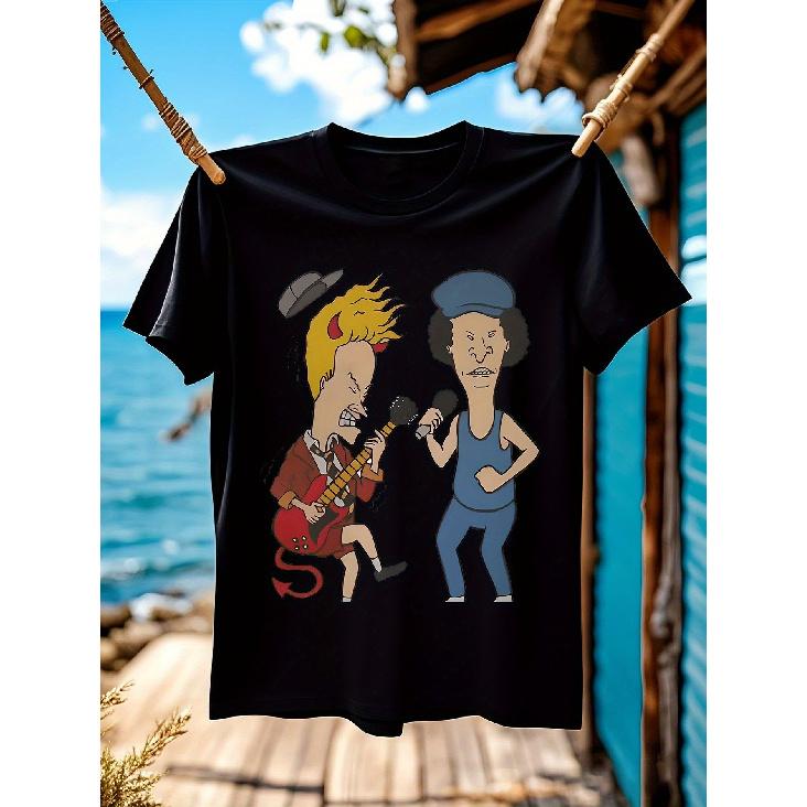 Men'S Beavis & Butthead Rock Band Graphic T-Shirt - Officially Inspired Casual Crew Neck Short Sleeve Tee with Beavis & Butt-Head Characters, Soft