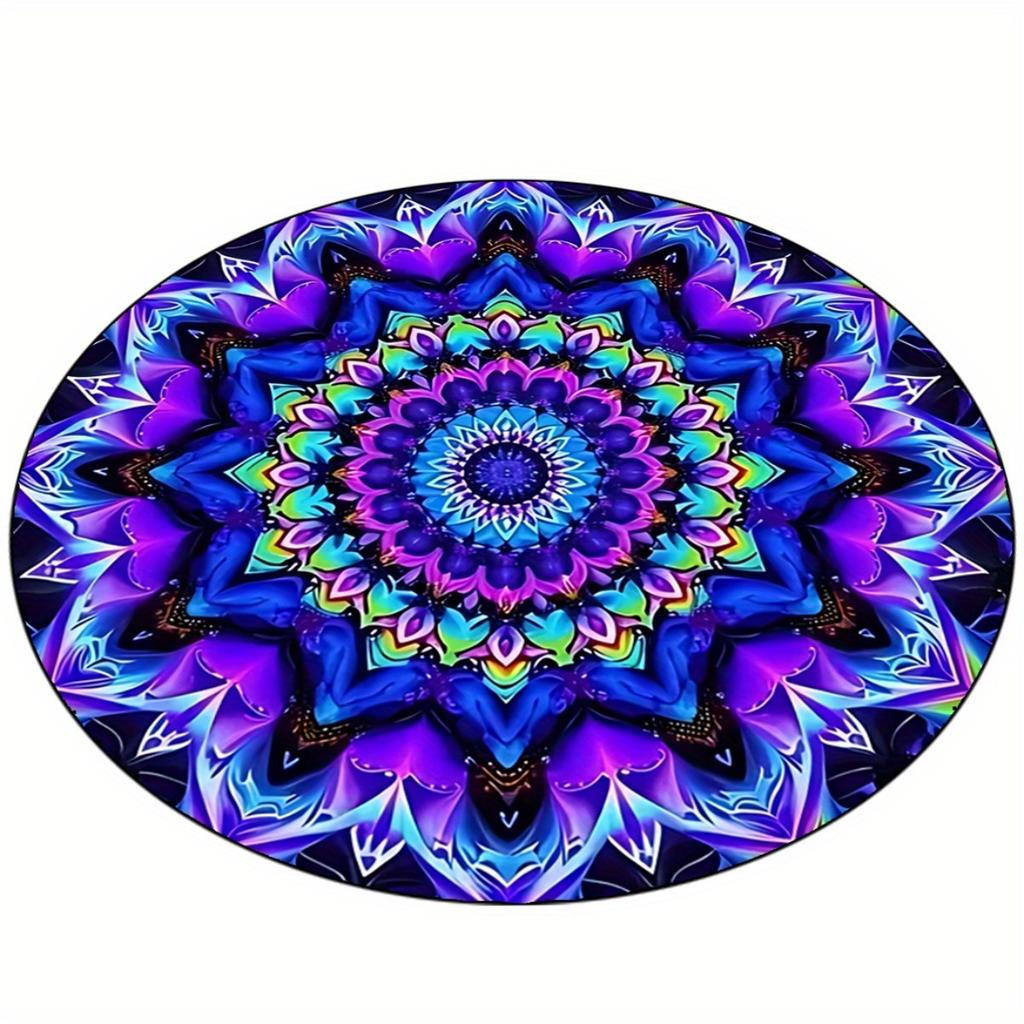 Blacklight Bohemian Round Area Rug, Non Slip Floor Mat for Dining Room Living Room and Bedroom, Spring Home Decor Gift