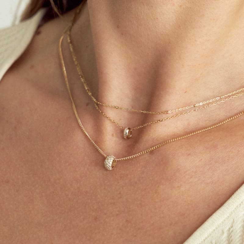 LUNNE 14k Kuppel Pave Rondelle Anhänger S (14 Karat Gold) #LFP10