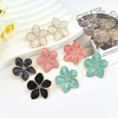 European Summer Stainless Steel Flower Stud Earrings - Stylish, Simple Design for Women