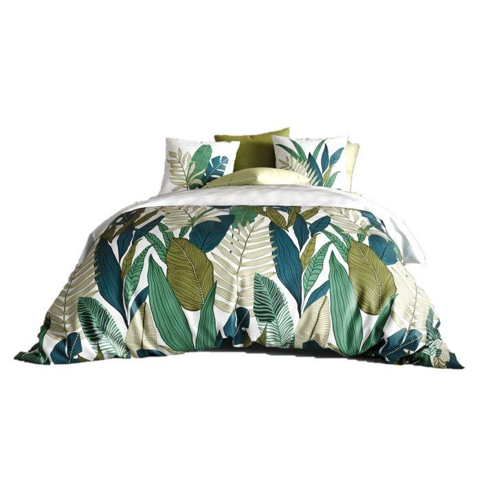 Parure de lit - EDEN - Belemias - 240 x 260 cm - 100% coton - Motif floral vert
