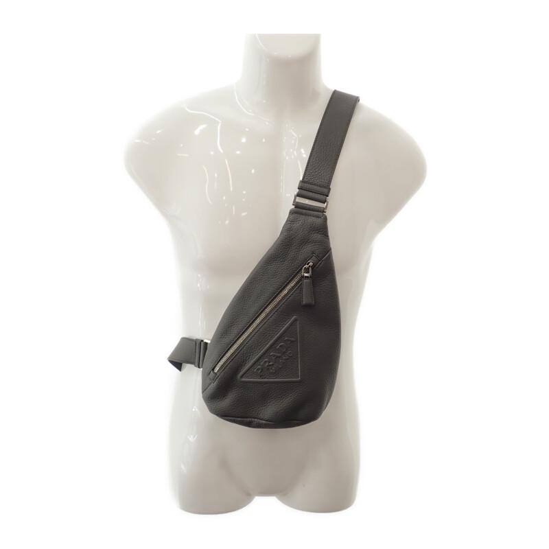 Prada 2VZ098 Body Bag Gray Leather Mens