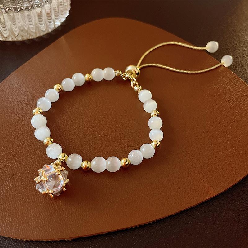 Bow Zircon Crystal Beaded Glass Bracelet New Chinese Retro Bracelet Fashion Versatile High Sense Jewelry Women