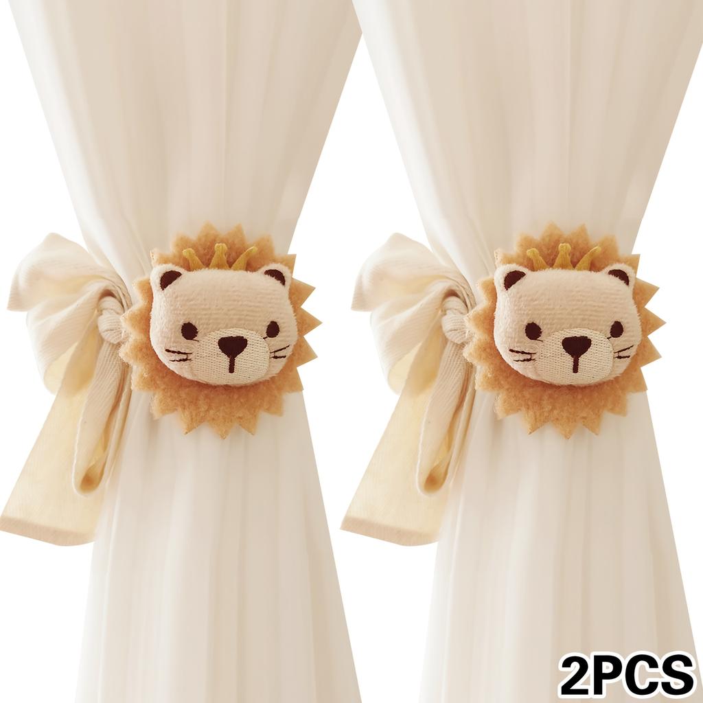 2pcs Modern Polyester Curtain Tiebacks, Adjustable No-Drill 3D Cartoon Animal Design, Creative Window Drapery Holdbacks for Living Room Decor