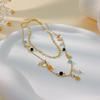 Fashion Titanium Steel Double Layer Stacked Wearing Advanced Ethnic Style Stainless Steel Pearl Necklace Women