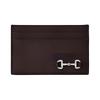 Gucci Horsebit Pattern Gold Tone Hardware Leather Card Holder Women's Dark Brown