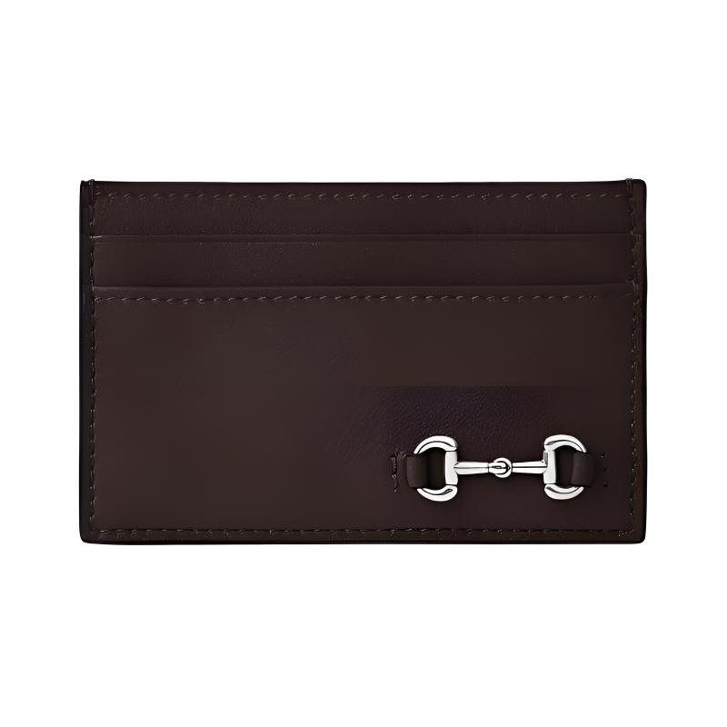 Gucci Horsebit Pattern Gold Tone Hardware Leather Card Holder Women s Dark Brown золотой