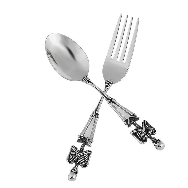 Halloween Titanium Staal Vork Lepel Skelet Schedel Zeemeerminnen Handvat Tafelgerei Vintage Eettafel Bestekset Kerstcadeaus