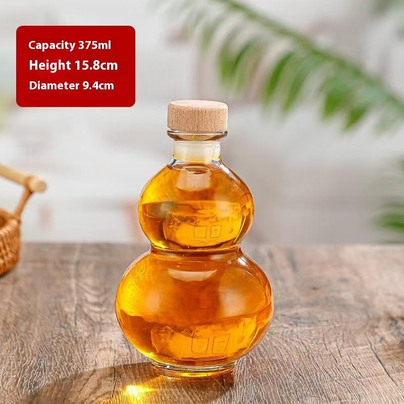 Transparent Gourd Shape High Borosilicate Glass Wine Bottle Heat-Resistant Glass Empty Bottle With Lid Milk Tea Bottle Cold Brew