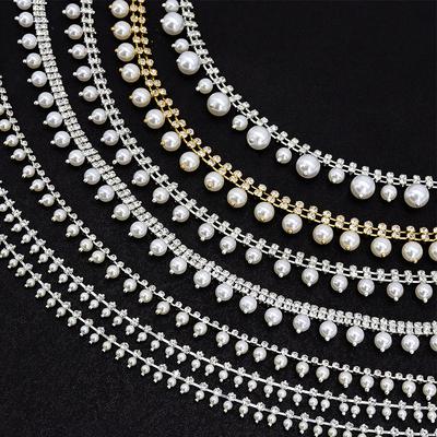 10Yards Rhinestone Trim Pearl Beading Chains Diamond Clothing Necklace DIY Artificial Pearls Rhinestone Ribbon Gift Decoration