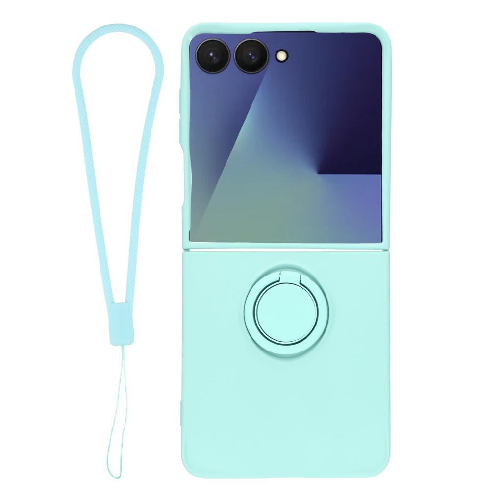 For Samsung Galaxy Z Flip7 5G Silicone Case with Strap Ring Kickstand Phone Cover