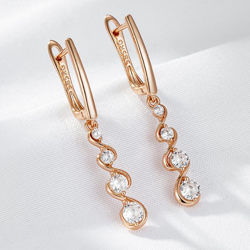 Unique Design Natural Zircon Long Drop Earrings For Women Fashion  Rose Gold Color Daily Fine Jewelry Crystal Gift