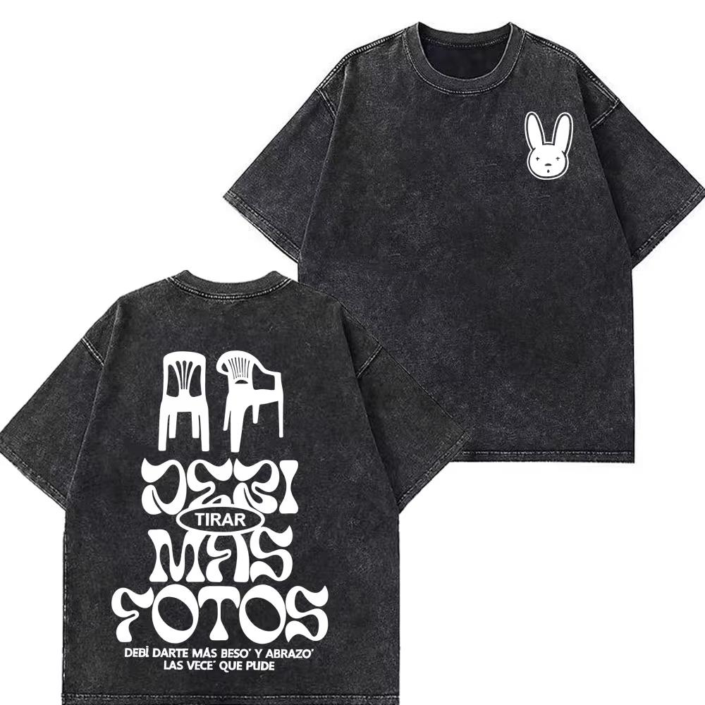 Rappare Bad Bunny Turné 2026 Debi Tirar Mas Fotos DTMF Merch T-shirts Herr Mode Sommar Rundhalsad T-shirt Hip Hop Vintage Tvättade T-shirts