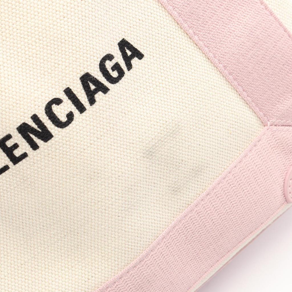 Used BALENCIAGA Navy Cabas XS 2WAY Handbag 390346 Canvas Leather Beige Pink Used Women