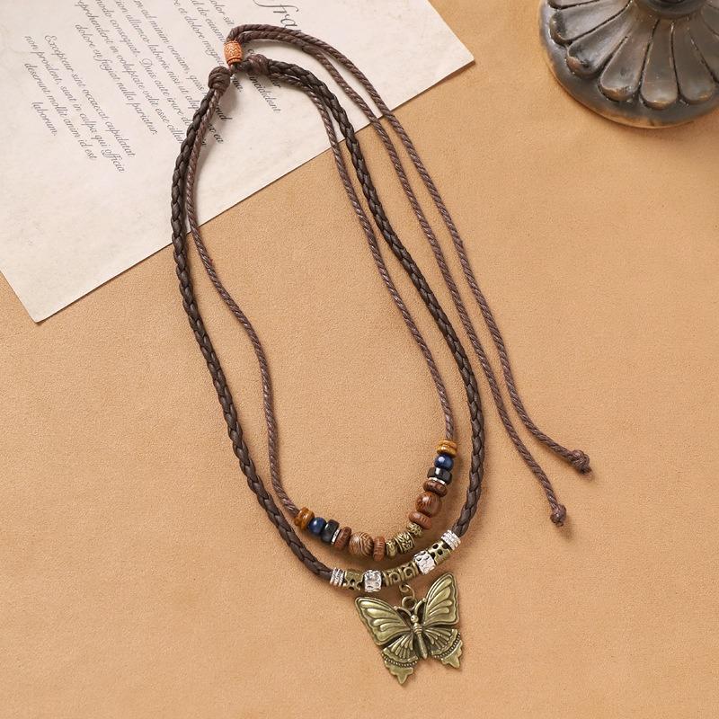 Handwoven Vintage Butterfly Necklace Bohemian Exotic Beaded Stacked Collarbone Chain Woman