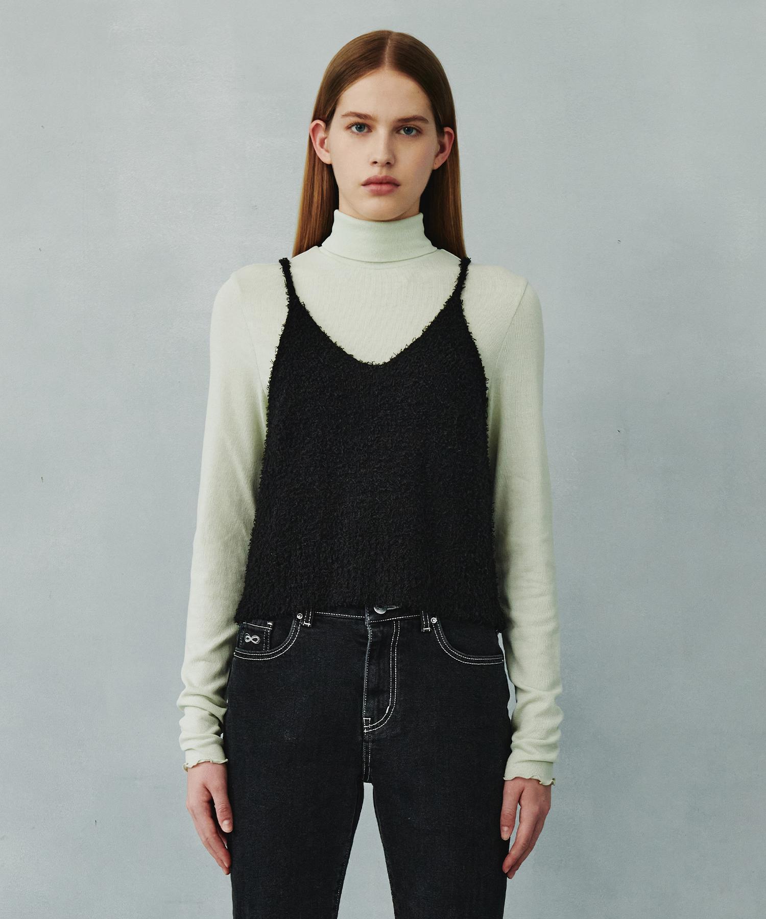 Plack Woman Layered String Bustier Boucle Knit Black O/S/Free